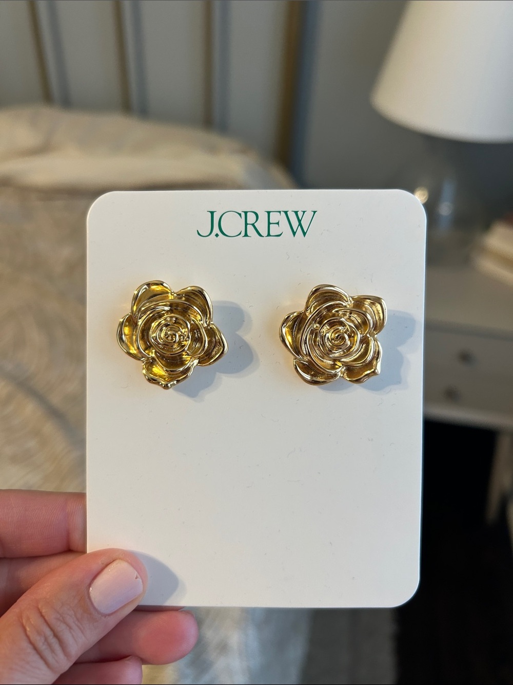 J.CREW Gold Floral Rose Stud Earrings